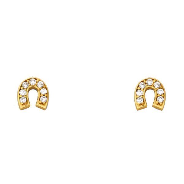 14KY Horse Shoe CZ Stud Earrings with Screw Back