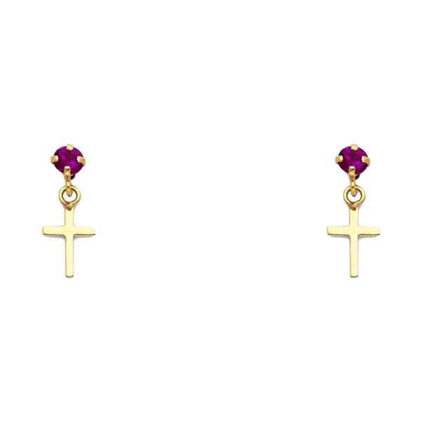 14KY Cross CZ Stud Earrings with Screw Back