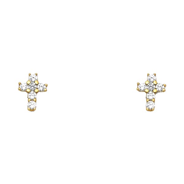 14KY Cross CZ Stud Earrings with Screw Back