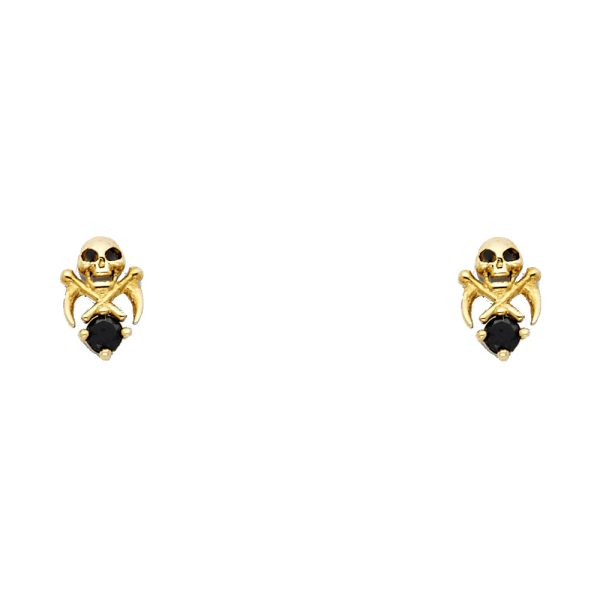 14KY Skull CZ Stud Earrings with Screw Back