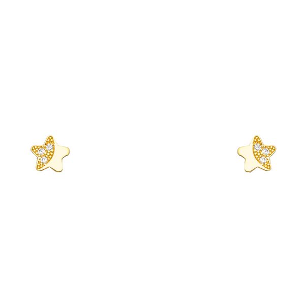 14KY Star CZ Stud Earrings with Screw Back