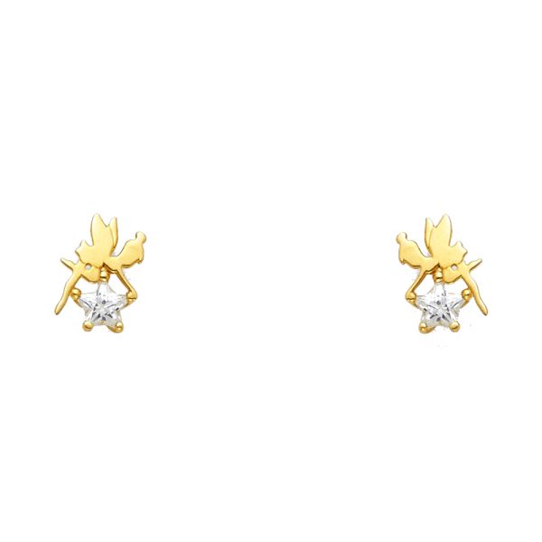 14KY Tingkerbell CZ Stud Earrings with Screw Back