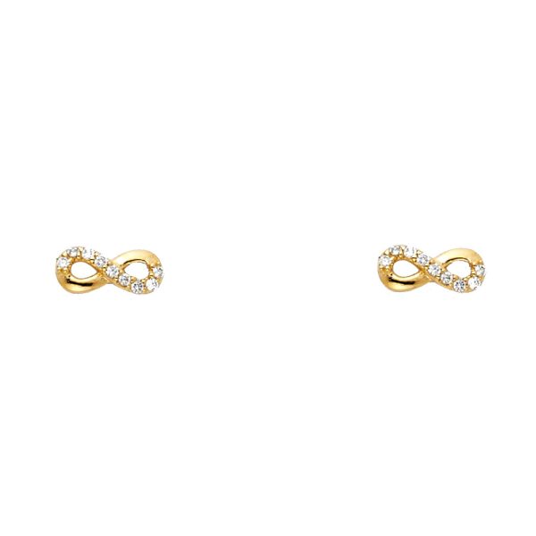 14KY Infinity CZ Stud Earrings with Screw Back