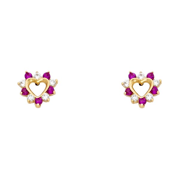 14KY Heart CZ Stud Earrings with Screw Back