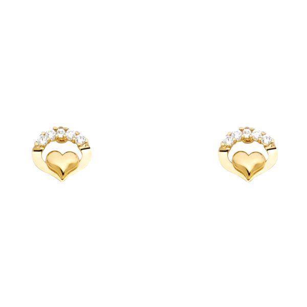 14KY Heart CZ Stud Earrings with Screw Back