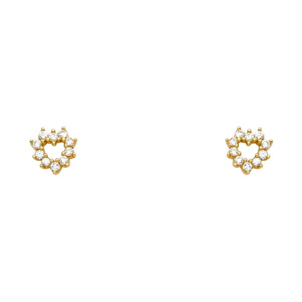 14KY Heart CZ Stud Earrings with Screw Back