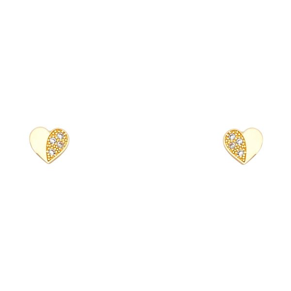 14KY Heart CZ Stud Earrings with Screw Back