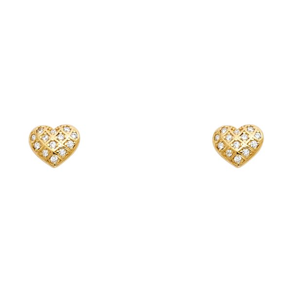 14KY Heart CZ Stud Earrings with Screw Back