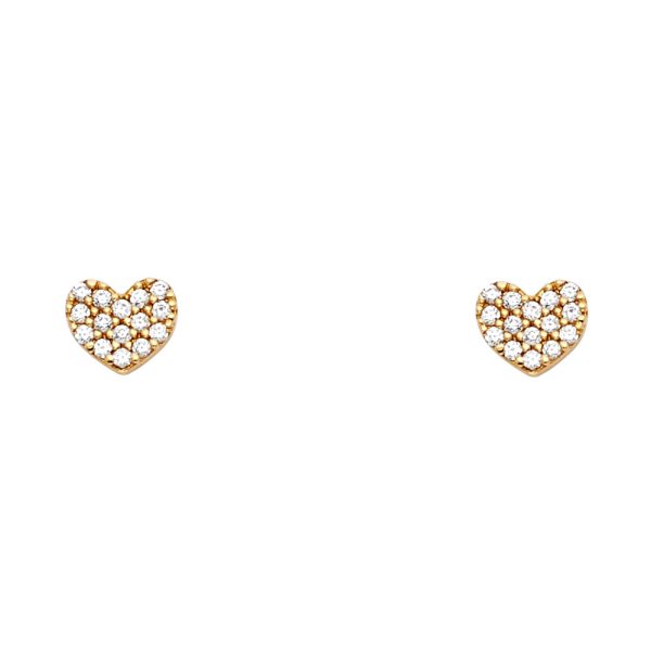 14KY Heart CZ Stud Earrings with Screw Back