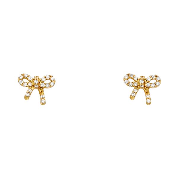 14KY Ribbon CZ Stud Earrings with Screw Back