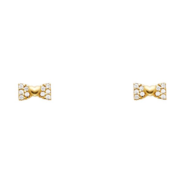 14KY Ribbon CZ Stud Earrings with Screw Back