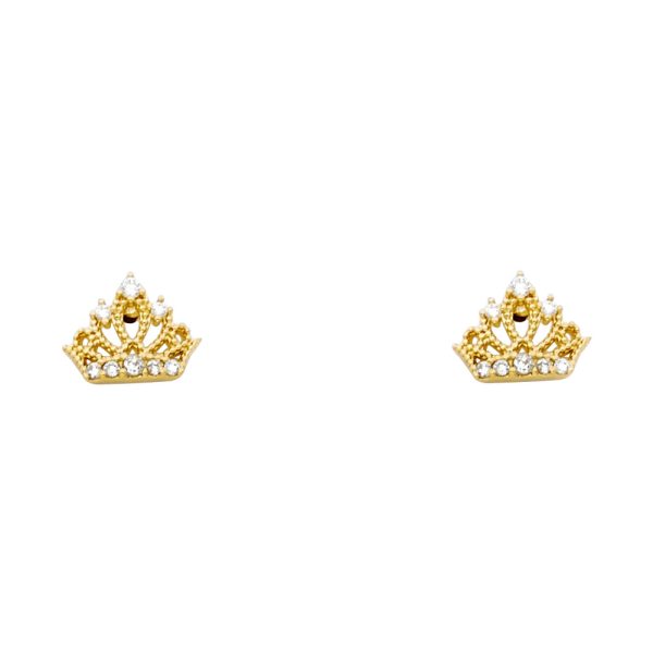 14KY Crown CZ Stud Earrings with Screw Back