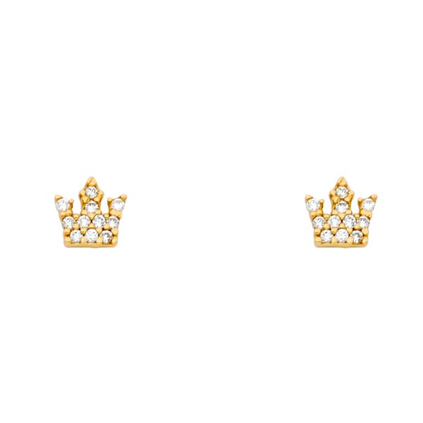 14KY Crown CZ Stud Earrings with Screw Back