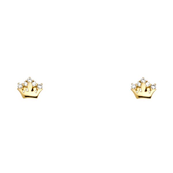 14KY Crown CZ Stud Earrings with Screw Back