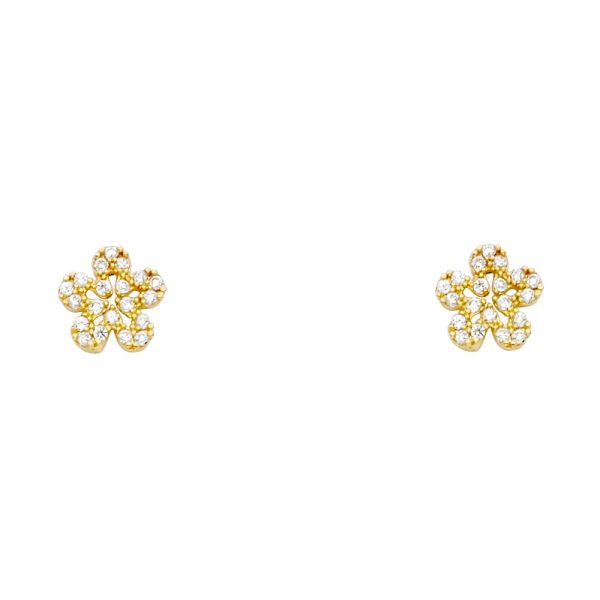 14KY Flower CZ Stud Earrings with Screw Back