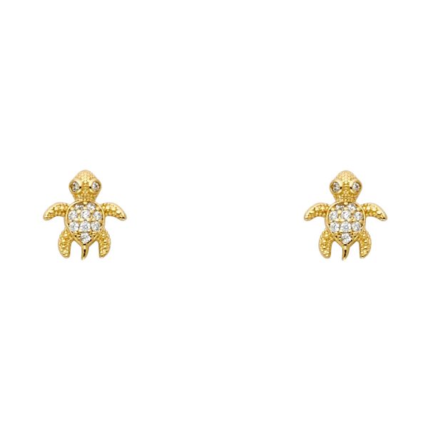 14KY Turtle CZ Stud Earrings with Screw Back