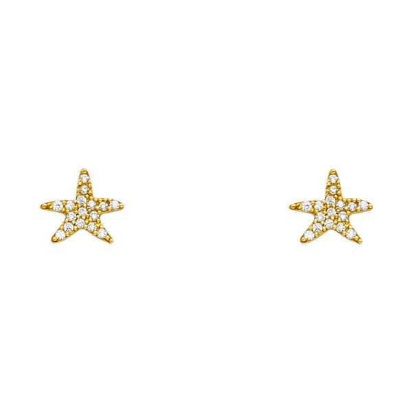 14KY Sea Star CZ Stud Earrings with Screw Back