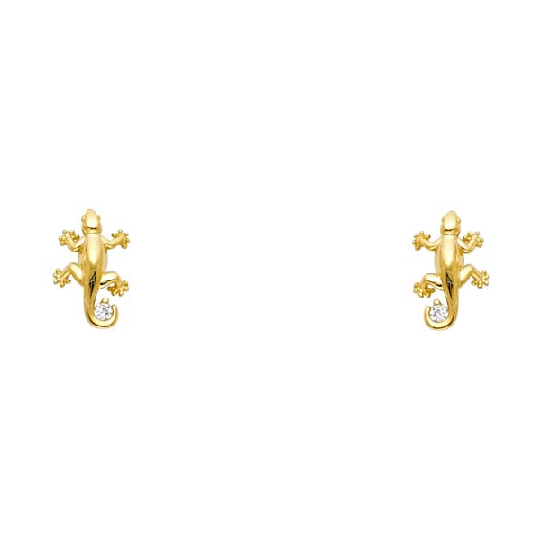 14KY Lizard CZ Stud Earrings with Screw Back