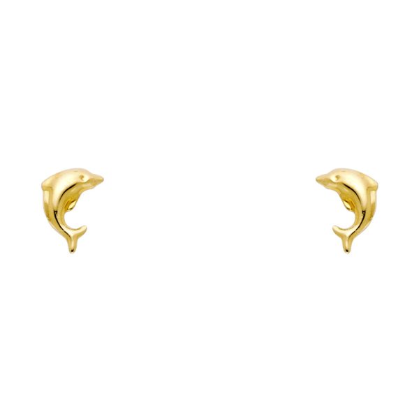 14KY Dolphin Stud Earrings with Screw Back
