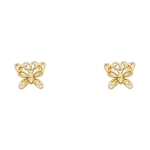 14KY Butterfly CZ Stud Earrings with Screw Back