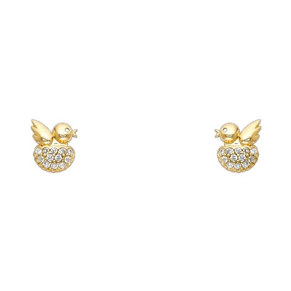 14KY Bird CZ Stud Earrings with Screw Back