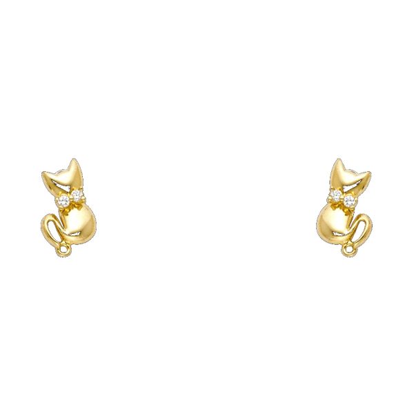 14KY Cat CZ Stud Earrings with Screw Back