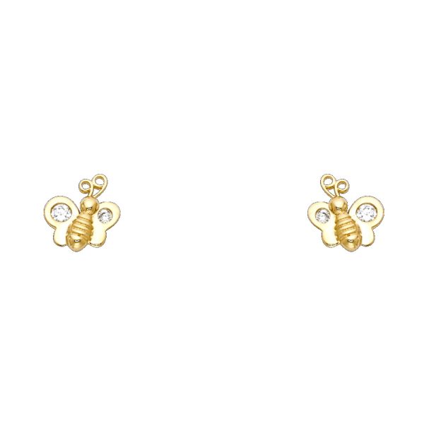 14KY Bee CZ Stud Earrings with Screw Back