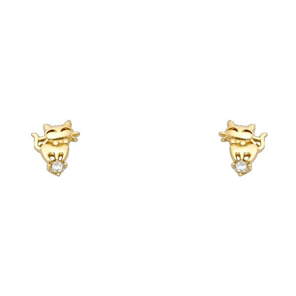 14KY Cat CZ Stud Earrings with Screw Back