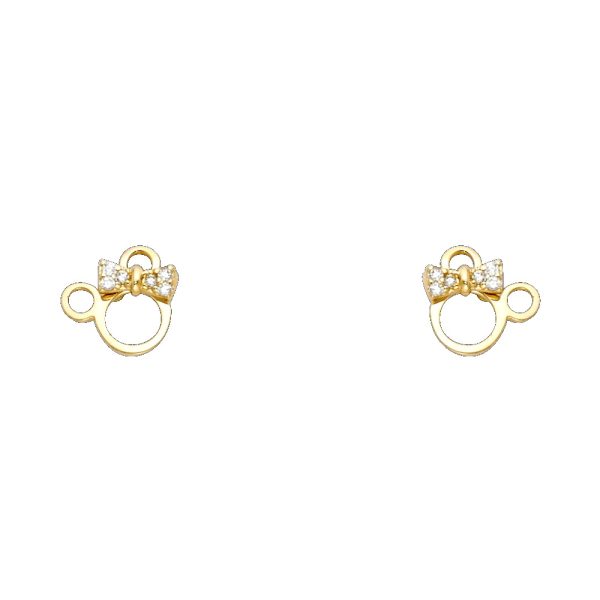 14KY Cat CZ Stud Earrings with Screw Back