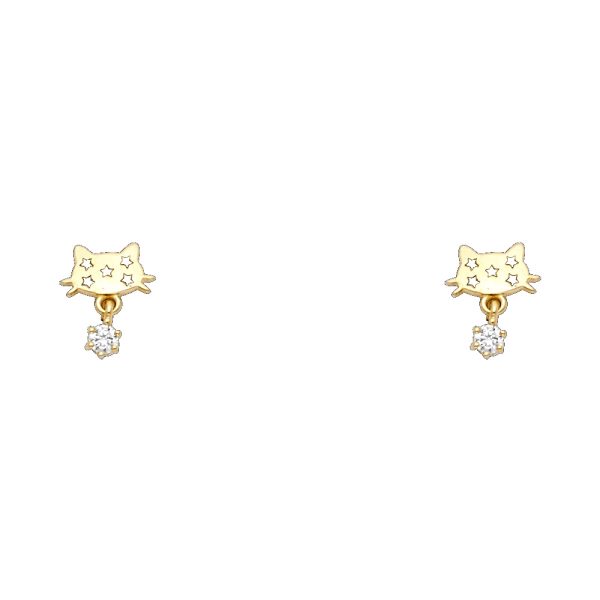 14KY Cat CZ Stud Earrings with Screw Back