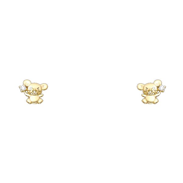 14KY Mouse CZ Stud Earrings with Screw Back