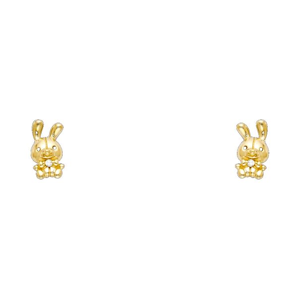 14KY Rabbit CZ Stud Earrings with Screw Back