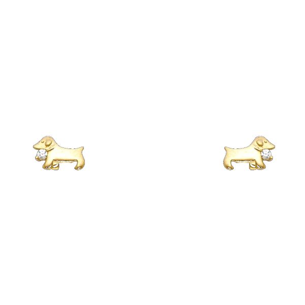 14KY Dog CZ Stud Earrings with Screw Back