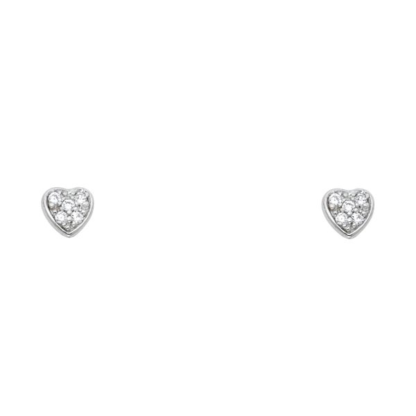 14KW Heart CZ Stud Earrings with Screw Back