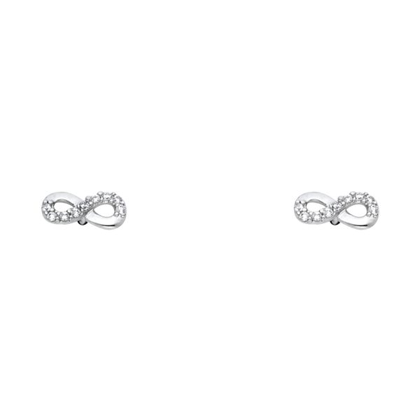 14KW Infinity CZ Stud Earrings with Screw Back