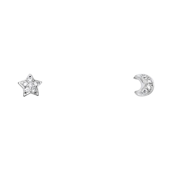 14KW Star+Moon CZ Stud Earrings with Screw Back