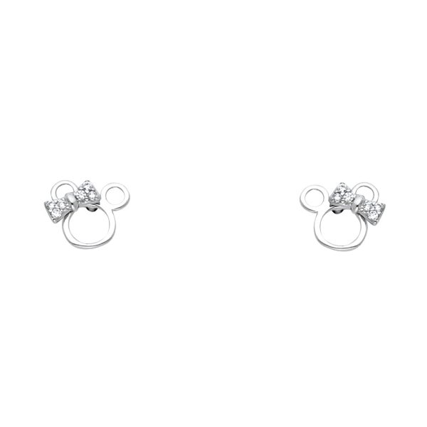 14KW Mouse CZ Stud Earrings with Screw Back