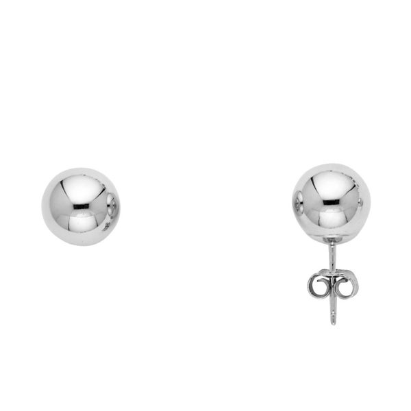 14K 8mm White Rhodium Plated Ball Post Earrings with Puch Back