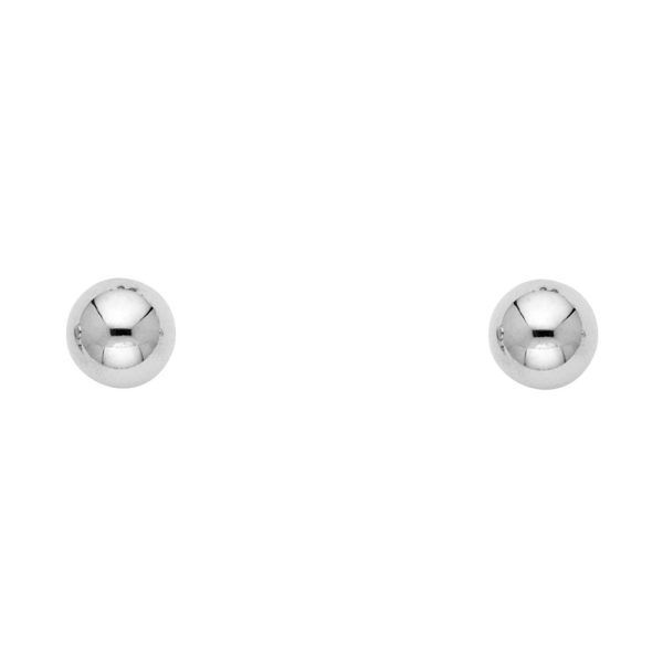 14K 7mm White Rhodium Plated Ball Post Earrings with Puch Back