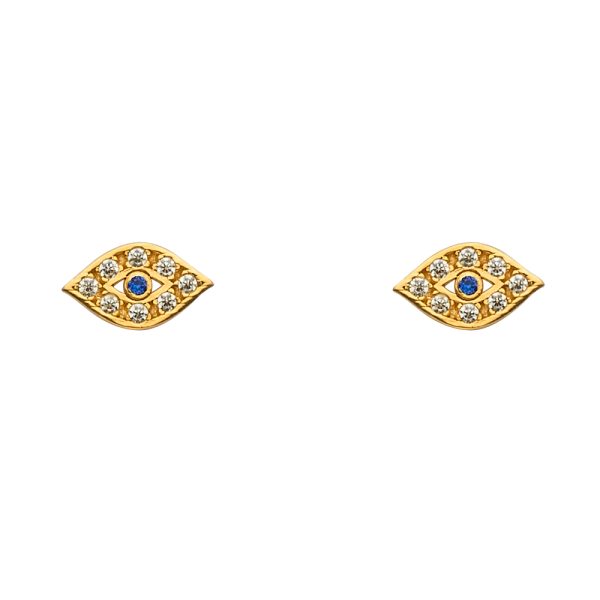 14KY CZ Evil Eye Earrings with Screw Back