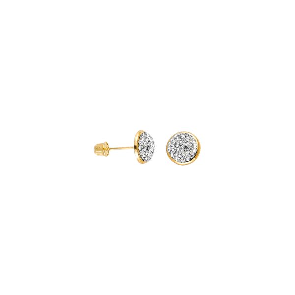 14KY CZ Round Button Earrings with Screw Back