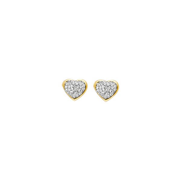 14KY CZ Heart Button Earrings with Screw Back