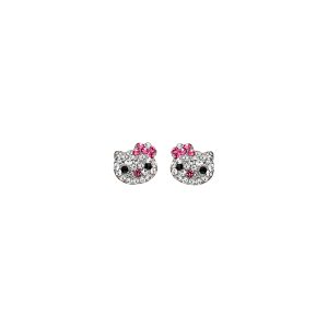 14KY CZ Cat Face Earrings with Screw Back