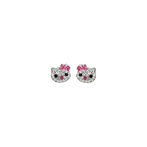 14KY CZ Cat Face Earrings with Screw Back