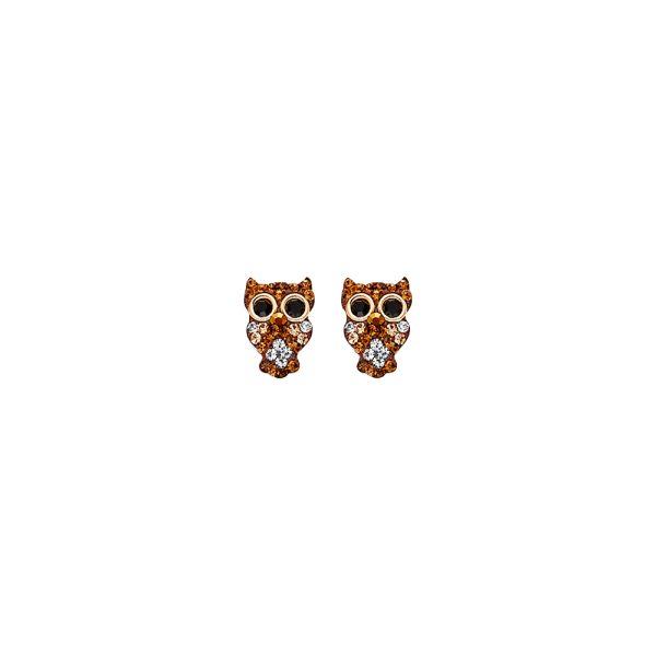 14KY CZ Owl Earrings with Screw Back