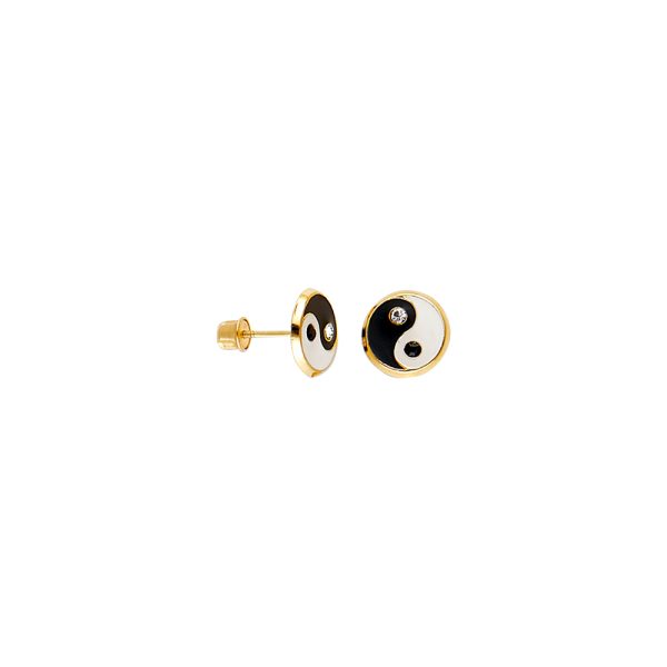 14KY Enamel Yin-Yang Earrings with Screw Back