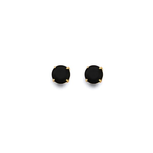 14KY Round 5mm Black CZ Stud Earrings with Screw Back