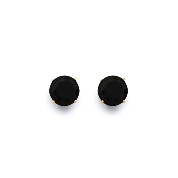 14KY Round 7mm Black CZ Stud Earrings with Screw Back