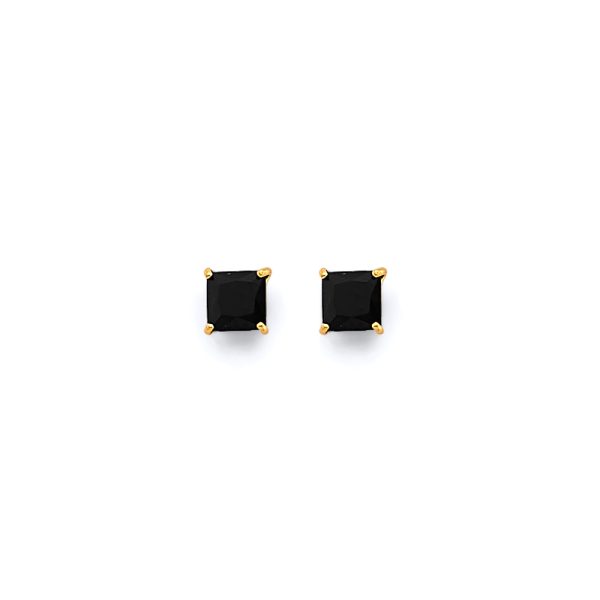 14KY Square 4mm Black CZ Stud Earrings with Screw Back