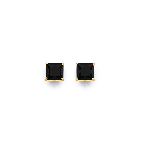 14KY Square 5mm Black CZ Stud Earrings with Screw Back